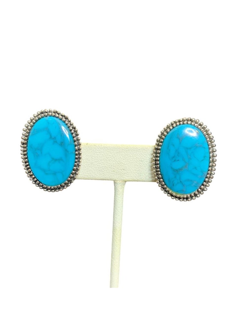Vintage Roma Silver Tone Faux Turquois Clip On Earrings Signed (2267)